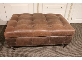 Ralph Lauren For Henredon Collaboration Tufted Leather Ottoman With Nail Head Detail & Casters