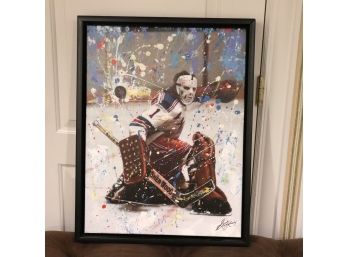 Signed George Kalinsky MSG Official Photographer Framed Giclee With Paint Splatter NY Ranger Ed Giacomin