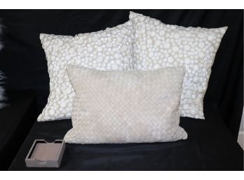 Suede Braided Pillow By Ralph Lauren, Graphic Image NY Coaster Set & 2 Pillows With Stitched On Detail