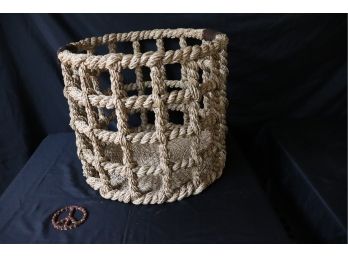 Large Beautiful Woven Basket - Includes Fun Signed Bicycle Chain Peace Sign Art Nirit Levar Packer