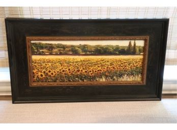 Signed Sunflower Painting In A Stenciled Frame