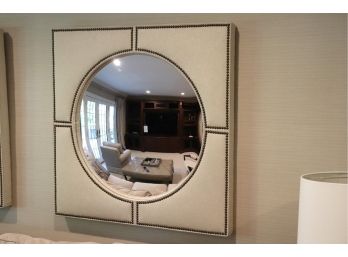Stunning Mitchell Gold Bob Williams Convex Mirror With A Padded Fabric Frame & Nail Head Detail