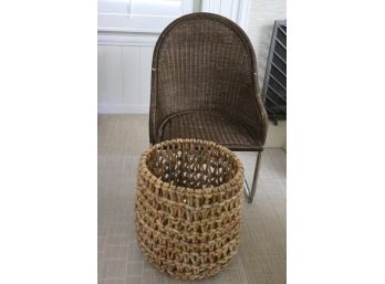 Quality Wicker Style Office Chair & Large Woven Basket