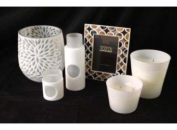 Candle Holders Includes London Tom Dixon, Designer Vase With Hive Design- Frosted Glass Includes Tozai Fra
