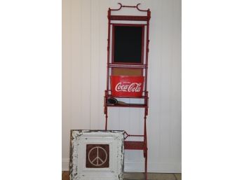 Peace Sign Shabby By, Tori B Greig, Includes Coca Cola Bucket & Metal Wall Shelf With Chalkboard & Cork Bo