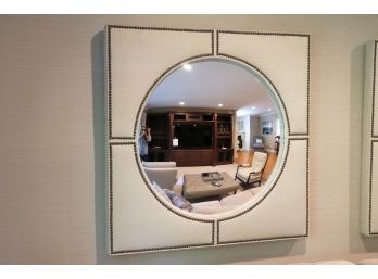 Stunning Mitchell Gold Bob Williams Convex Mirror With A Padded Fabric Frame & Nail Head Detail
