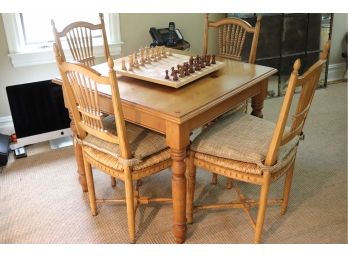 Farm Table With Rush Woven Chairs & Handmade Chess Board