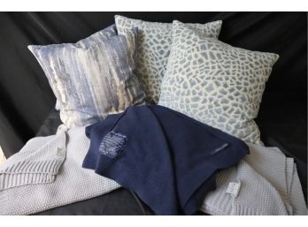 Decorative Pillows With Blue Animal Print Includes Riley Throw Blanket & Ralph Lauren Throw