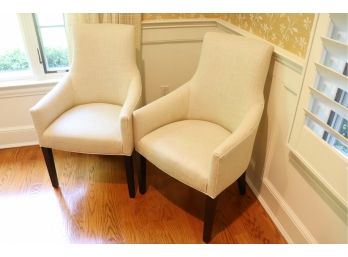 2 Quality Custom Accent Chairs With A Linen Cotton Blend Fabric
