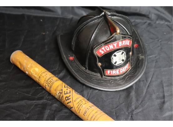 Antique Stony Brook Fire Department Helmet,  Firefly - Dry Compound Fire Extinguisher,