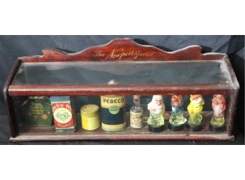 Vintage Display Box With Glass Door Featuring 4 Perfume Bottles With Seven Dwarves' Design From Russia