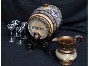 Vintage Keg Barrel With Stand, Lusterware-Pitcher With Floral Detail Daulton, Candle Holders
