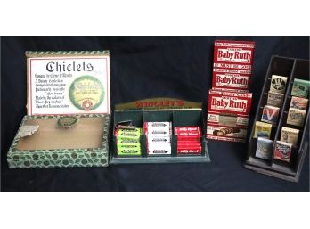 Vintage Candy Advertising Displays - Curtiss Baby Ruth 5 Cents Display, Wrigleys Gum, Chiclets