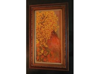 Mid Century Abstract Painting With Texture & Bright Happy Colors In Original Wood Frame