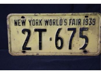 Original New York Worlds Fair License Plate 1939