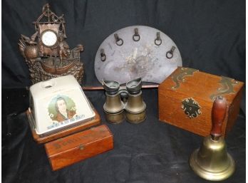 Vintage Collection- General Wolcott, Brass Bell, Binoculars, Dominoes, Clock From Golden Novelty MFG