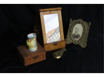 Vintage Vanity Box With Mirror & Key, Vintage Brass Lighter, American Emblem Cannon And Eagle