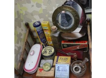 Advertising Boxes & Tins Featuring Dr. Scholls, Bernhardt Soothing Ointment, Fairy Soap, Razors & More