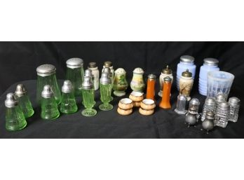 Collection Of Salt & Pepper Shakers & Salts Featuring Colorful Glass , Depression Glass , Nippon, Etc