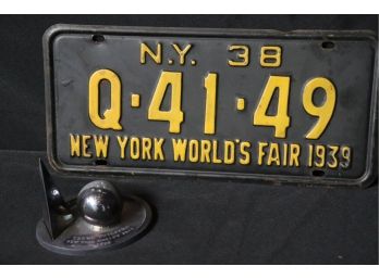 Original New York 1939 Worlds Fair License Plate & 1939 Worlds Fair Collectable Salt & Pepper Shaker