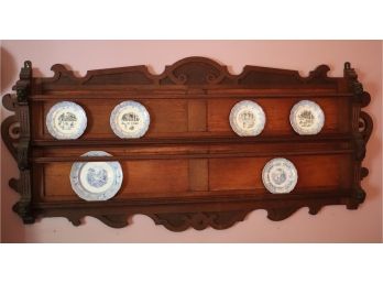 Vintage Carved Wood Wall Plate Shelf With Lion Head Detail Includes Decorative Plates B&C Made In France