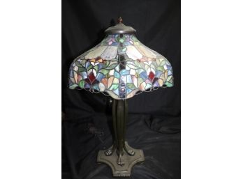 Gorgeous Tiffany Style Slag Glass Lamp With Beautiful Floral Colors