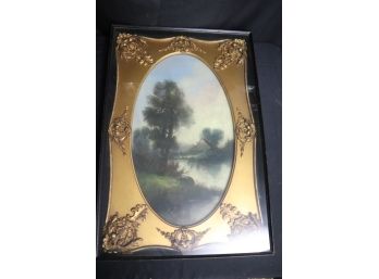 Pastoral Landscape Painting In Original Shadow Box Frame