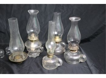 Collection Of Vintage Glass Hurricane Lamps Assorted Sizes