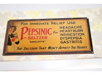 Antique Pepsinic Seltzer Metal Advertising Metal Wall Sign