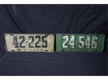 Two Antique New York State License Plates From 1920 & 1922