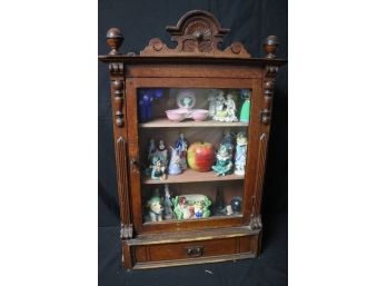Wall Cabinet In Renaissance Revival Style & Porcelain Figurines, Wooden Apple With Miniature Roulette Inside
