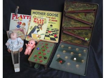 Vintage Toys - Vintage Jesco Doll, Parker Bros - The Game Of Authors, Eagle Pencils, Snap Pool Game, Marble Ga