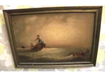 Antique Print Of Rescue Boat At Sea