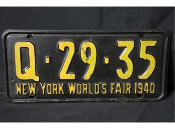 Original New York 1940 Worlds Fair License Plate In Great Condition