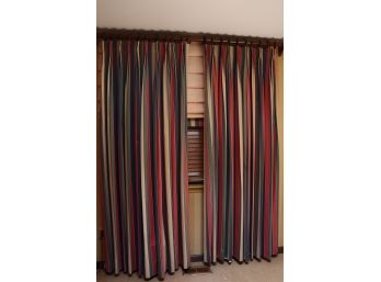 Custom Striped Drapery Panels With Rod & Finials
