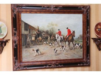 Signed R Pittman Untitled  On The Hunt Oil Painting On Canvas In Ornate Painted Frame