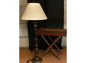 Beautiful Brunswick Large Floor Lamp And Carved Wood Side Table
