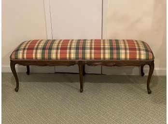 French Style Upholstered Bench In Colorful Plaid