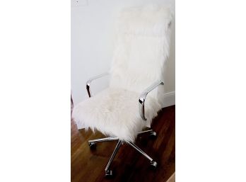 Fabulous White Modern Desk Chair With Chrome Arms & Adjustable Height On Casters