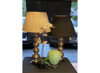 Assortment Of Metal Ball Table Lamps And Jade Color Celadon Vase