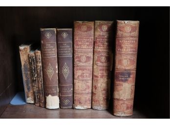 8 Antique Leather Bound Books From The 19th Century