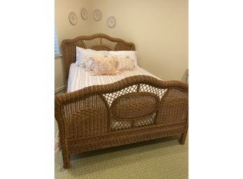 Queen Size Woven Wicker Bed Frame With Stearns & Foster Mattress