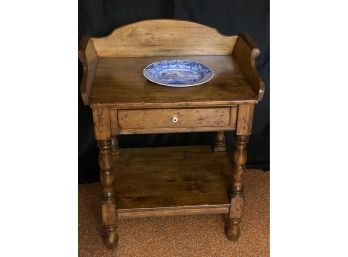 Country- Style Turned Leg Wood Basin Side Table With Spode Dish