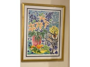 Signed Cathy Winthrop 235/350 'Blue Tiles II' Lithograph In Antiqued Gold Frame