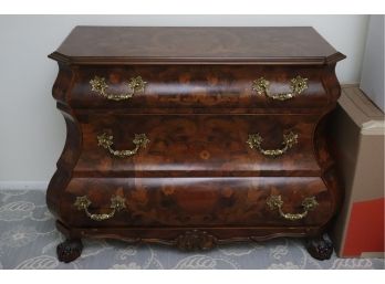 Antique Style Dutch Marquetry Inlay Bombay Chest With 3 Drawers