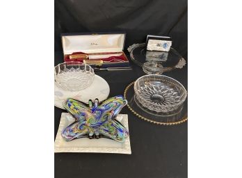 Assorted Decorative Tabletop Items  Murano Style Glass Butterfly & More