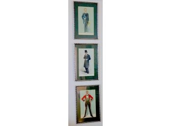 3 Gentlemen Prints In Silvered Bamboo Frames, Vanity Fair Supplements