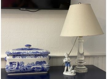 Assortment Of Glass And Porcelain Figurine, Lamp And Shelving Display
