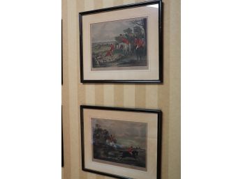 Pair Of Vintage Equestrian Style Prints With Black Frames