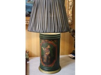Painted Chinoiserie Style Metal Tea Tin Table Lamp